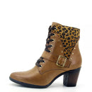 Coturno Bruna Salto Alto em Couro Caramelo Animal Print