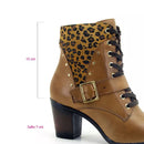 Coturno Bruna Salto Alto em Couro Caramelo Animal Print