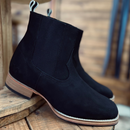 Botina Texana Em Couro Premium Nobuck Preto e Salto de Madeira