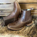 Botina Texana Em Couro Premium Salto de Madeira