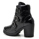 Coturno Salto Alto com Fivela em Couro Verniz Preto